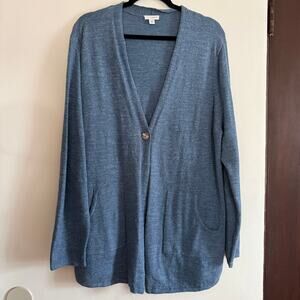 J.JILL | PureJill Cadet Blue Cotton Single Button Long line Cardigan Extra Large